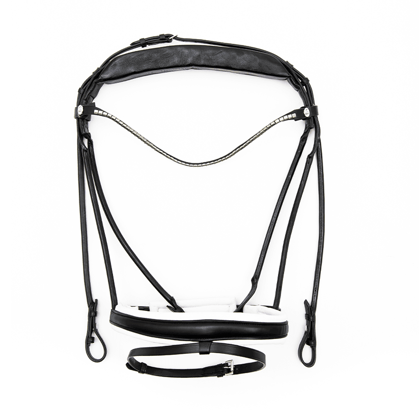 Finesse trense, Rundsyet, Sort/Hvid - Sølv - HEYO